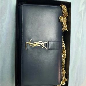 YSL Blue Chained Chained Long Wallet